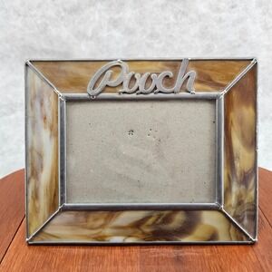 Stained Glass "Pooch"‎ Carr Photo Frame Dog Lover Gift Tabletop Display Vtg